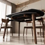 Modern Round Extending Dining Table Set for 4 and 6 Seater Folding Extendable Dining Room Table with Chairs - Image 6