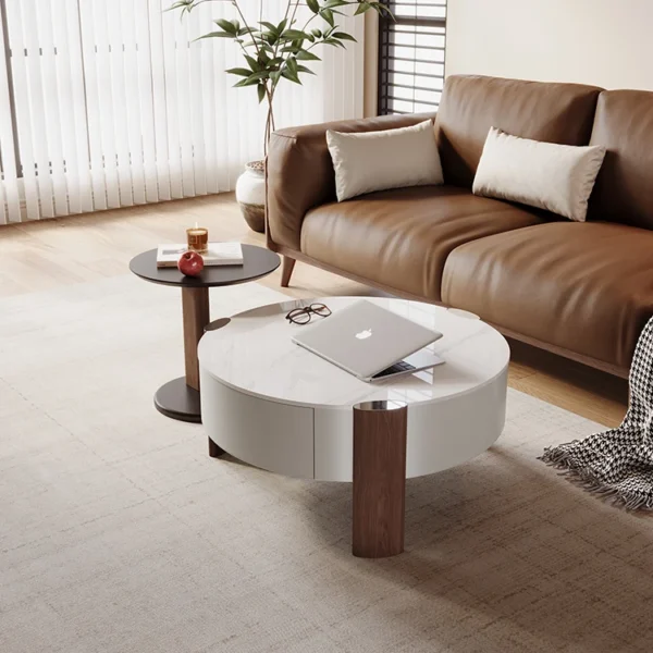 Solid Wood and Marble Coffee Table with Simple Modern Style for Living Room Storage Home Furniture
