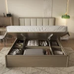 Genuine Leather Queen Size Bed with Soft Headboard Cushion Custom Floating Base Bedding Frame 3 Drawers Storage Upholstered Beds - Image 4