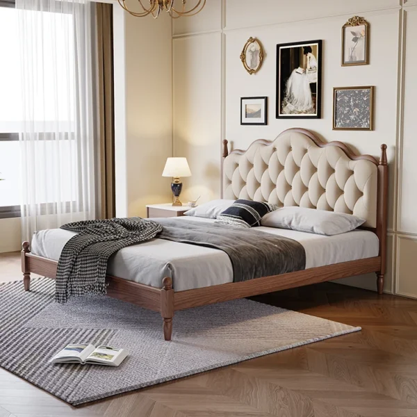 Modern Queen Size Bed Frame Soft Wooden Bed Without a Box Spring