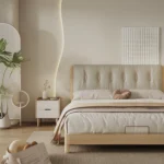 Modern Luxury Cowhide High Bed Screen White Leather Queen Bed Frame with Soft Style for Home Use Bedroom Accessory - Image 2