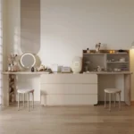 Beige Vintage Simple Make up Dressing Vanity Table Drawers Dresser Wood Women'S Bedroom Furniture With Chair - Image 4