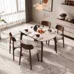 Modern Round Extending Dining Table Set for 4 and 6 Seater Folding Extendable Dining Room Table with Chairs - Image 3