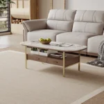 Light Luxury Oval Tea Table Slate Top Coffee Table for Living Room Furniture with Oak Birch Drawer - Image 5