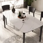 Modern Black Square Dining Table Simple Metal Rock Slab with Wood Panel Factory Wholesale Home Furniture - Image 4