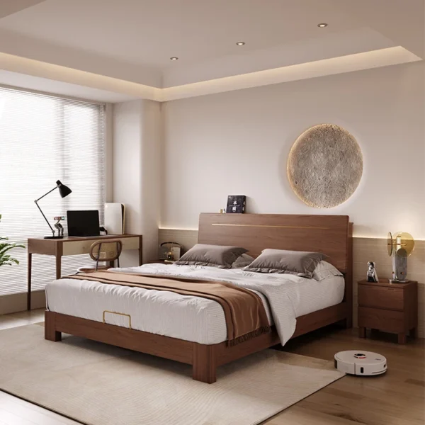 Solid Wood Modern Luxury Full-Size Bed Set king Size Bed Style Full Size Double Wooden Beds for Bedroom