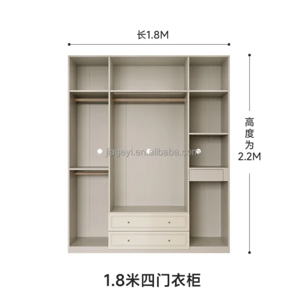 Large Wardrobes for Modern Home Style Furniture Bedroom 4 Door White Melamine Glass Wardrobe Closet with Drawers