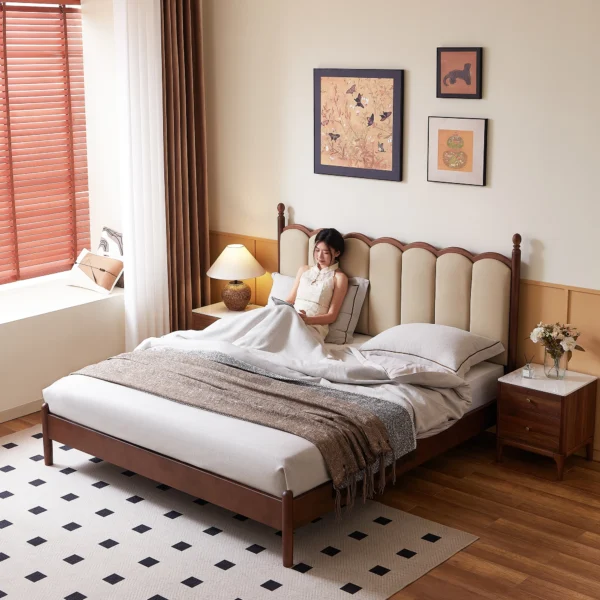 Good Price Italian Modern Minimalist Luxury Up-holstered Beds Lambswool Big Headboard King Size Beds for Villa Apartment