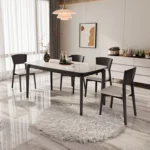 Modern Black Square Dining Table Simple Metal Rock Slab with Wood Panel Factory Wholesale Home Furniture - Image 6