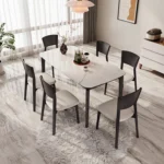 Modern Black Square Dining Table Simple Metal Rock Slab with Wood Panel Factory Wholesale Home Furniture - Image 3