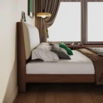 Modern Simple Solid Wood Double Bed Frame with Rubber Wood Includes Solid Wood Bed Board for Home Bedroom or Hotel Apartment - Image 4
