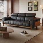Modern Comfortable Black Leather Sectional Sofa Set Modular Living Room Furniture for Hotels