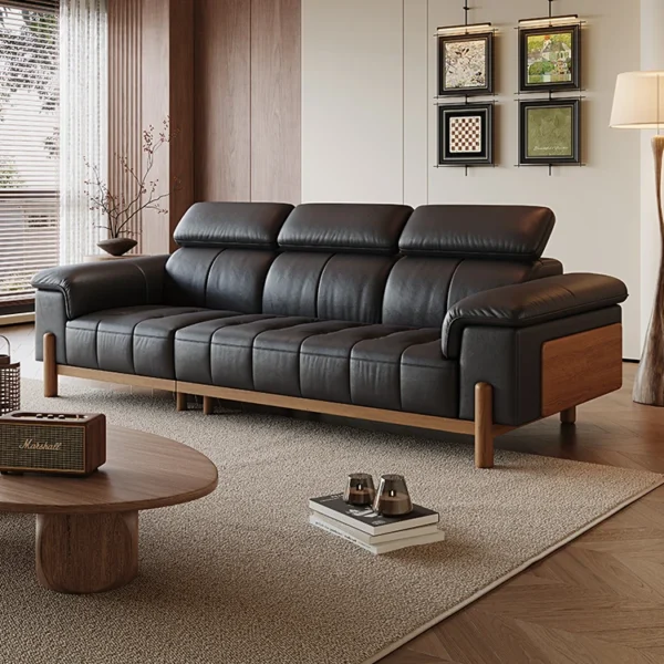 Modern Comfortable Black Leather Sectional Sofa Set Modular Living Room Furniture for Hotels