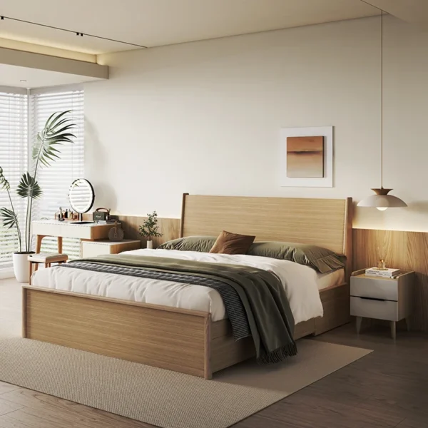 Modern Minimalist Bedframe Natural Color Durable 170121 Hotel Villa Wooden Furniture Solid Teak Mahogany Suar Wood Bed Furniture