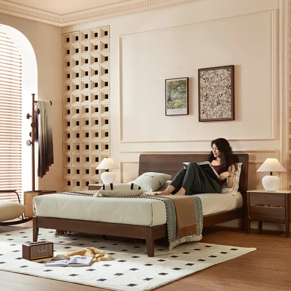 Luxury Italian Modern Design Solid Oak Pine Wood Beds Queen and King Sizes with Upholstery for Hotels and Home Use