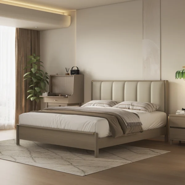 Modern Full Set Bedroom Furniture Walnut Wood Frame Extendable Kids' Beds king Size Home Apartment Hotel Solid Wooden Bed