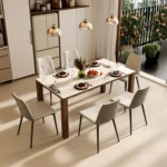 Nordic Stone/ Marble Top Dining Table with Wooden Base Modern Luxury Home Furniture for Kitchen Villas