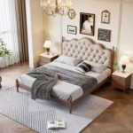 Modern Queen Size Bed Frame Soft Wooden Bed Without a Box Spring - Image 5