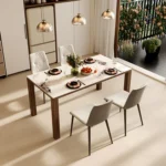Nordic Stone/ Marble Top Dining Table with Wooden Base Modern Luxury Home Furniture for Kitchen Villas - Image 2