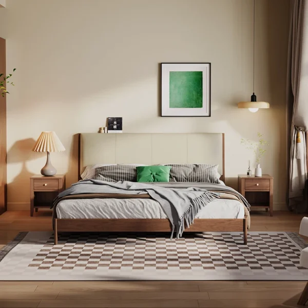 Modern Design Top Grain Leather King Size Double Bed Frame Soft Upholstered Wooden Headboard Bedroom Furniture
