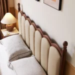 Good Price Italian Modern Minimalist Luxury Up-holstered Beds Lambswool Big Headboard King Size Beds for Villa Apartment - Image 5