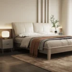Modern Nordic Wedding Bed Genuine Leather Double Bed with Solid Wood Style Soft Style Bed - Image 5