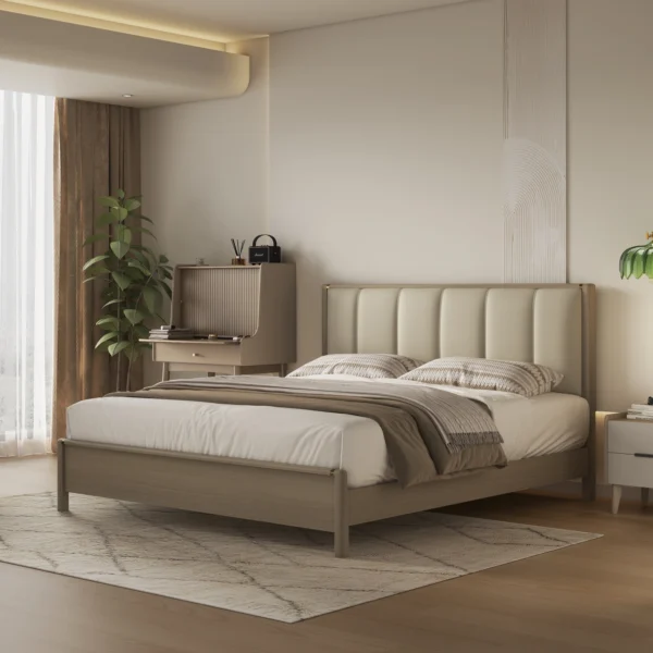 Nordic White Modern Luxury 1.5 M Queen Size Bedroom Set Upholstered Wooden Bed with Luxury Features for Apartment Furniture