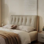 Modern Luxury Cowhide High Bed Screen White Leather Queen Bed Frame with Soft Style for Home Use Bedroom - Image 5