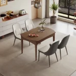 Modern Solid Wood Round Dining Table Set Retractable Folding Chairs for Home Office or Living Room Hotel Furniture - Image 4