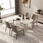 French Retro Solid Wood Dining Table with Four Chairs Combination High-end Simple Apartment Villa Round Table - Image 3