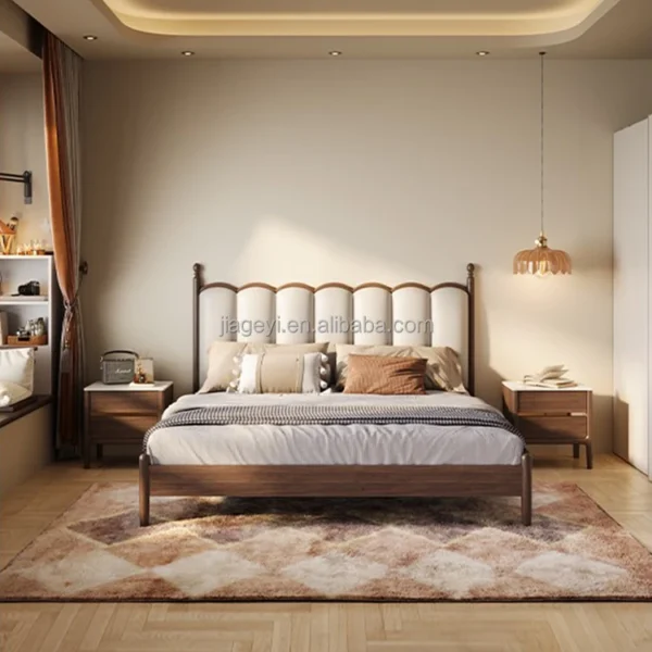 Jiageyi New Design Leather Headboard High Gloss King Bed Modern Bedroom Furniture Suite Complete Queen Bed Room Sets