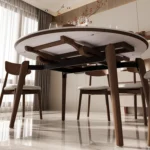 Modern Round Extending Dining Table Set for 4 and 6 Seater Folding Extendable Dining Room Table with Chairs - Image 5