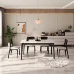 Modern Black Square Dining Table Simple Metal Rock Slab with Wood Panel Factory Wholesale Home Furniture