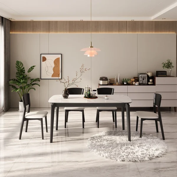 Modern Black Square Dining Table Simple Metal Rock Slab with Wood Panel Factory Wholesale Home Furniture