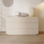 Beige Vintage Simple Make up Dressing Vanity Table Drawers Dresser Wood Women'S Bedroom Furniture With Chair - Image 5