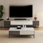 Modern Small White Coffee Table Set Living Room square Real Solid Wood Coffee Table with Storage - Image 2