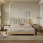 Modern Luxury Cowhide High Bed Screen White Leather Queen Bed Frame with Soft Style for Home Use Bedroom