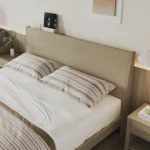 Modern Full Size Storage Bed Frame with Studs Black Box Underneath Wall Style Panel Wood - Image 4