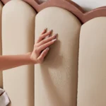 Good Price Italian Modern Minimalist Luxury Up-holstered Beds Lambswool Big Headboard King Size Beds for Villa Apartment - Image 3