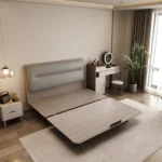 Modern Double Bed Storage Set Solid Wood King Size Hotel Furniture with Soft Style Leather Bedroom Furniture