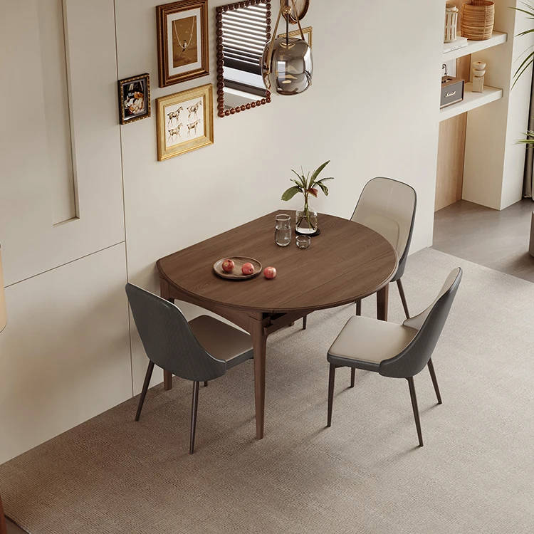 Hde6da6f34e864b33833c60002436d3757.webp Modern Solid Wood Round Dining Table Set Retractable Folding Chairs for Home Office or Living Room Hotel Furniture - Image 1