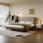 Nordic Luxury Modern Platform Solid Wood Leather Bed King or Queen Size for Home or Hotel Bedroom Furniture - Image 3