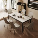 Modern Solid Oak Wood Dining Table Set with Black Legs for Home Office Living Room or Apartment/Hotel Use