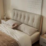 Modern Luxury Cowhide High Bed Screen White Leather Queen Bed Frame with Soft Style for Home Use Bedroom - Image 4