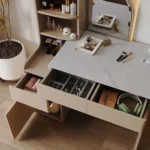 Bedroom Storage Cabinet Integrated Modern Minimalist Small Luxury Makeup Vanities Dressing Table with Mirror - Image 3