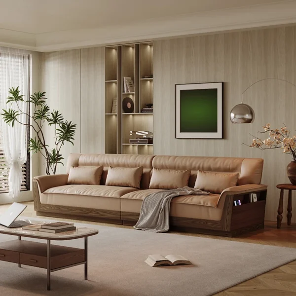 Leather Chesterfield Sofa Set With Wood Veneer Back Design Modular Bed for Living Room Furniture Elegant House Furniture