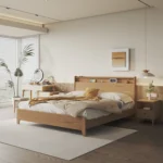 Italian Luxury Modern Design Queen King-Size Solid Oak Pine Wood Beds for Hotels and Home Use with Upholstery